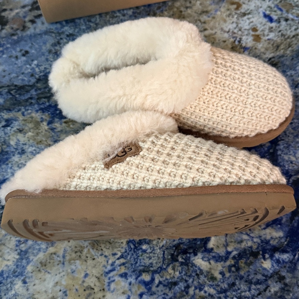 UGG Tan and Cream Knit Slippers